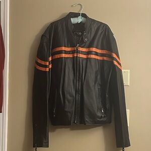 Men's Black and Orange  Leather Jacket